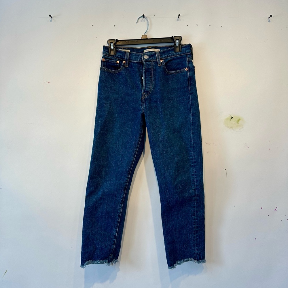 Levi's Premium Wedgie Straight Cropped Fringe Hem Button Fly Jeans 26